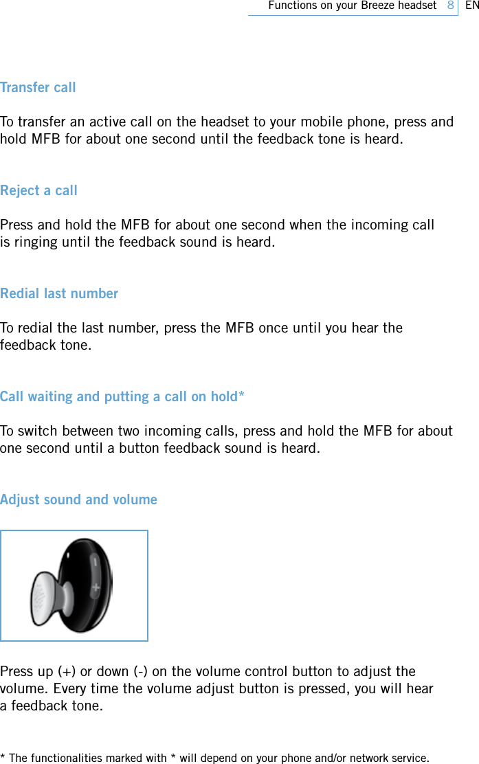 Page 8 of PHILIPS Consumer Electronics SWB9000 Bluetooth Mono Headset User Manual 