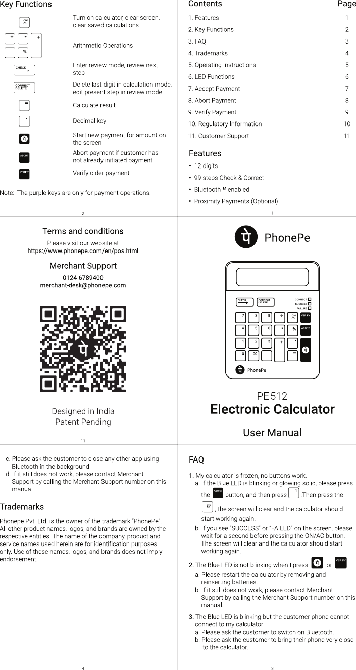 PHONEPE PVT PE512 ELECTRONIC CALCULATOR User Manual POS UserManual for