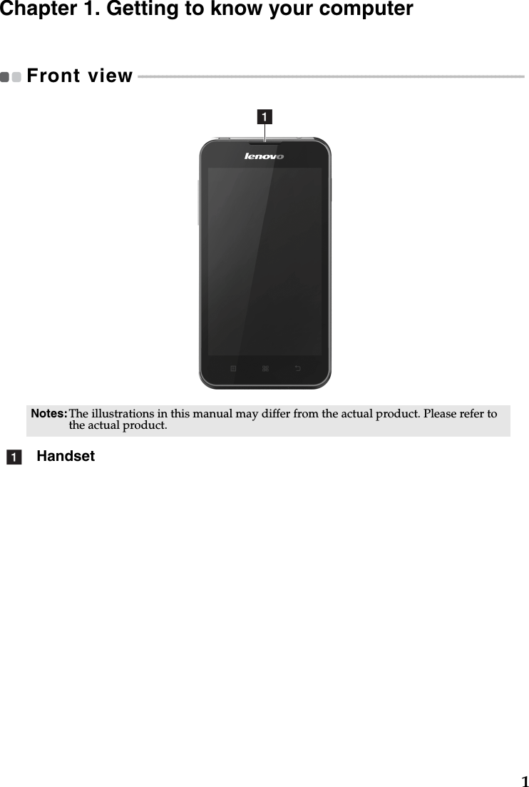 1Chapter 1. Getting to know your computerFront view - - - - - - - - - - - - - - - - - - - - - - - - - - - - - - - - - - - - - - - - - - - - - - - - - - - - - - - - - - - - - - - - - - - - - - - - - - - - - - - - - - - - - - - - - - - - - - - Notes:The illustrations in this manual may differ from the actual product. Please refer to the actual product.Handsetaa
