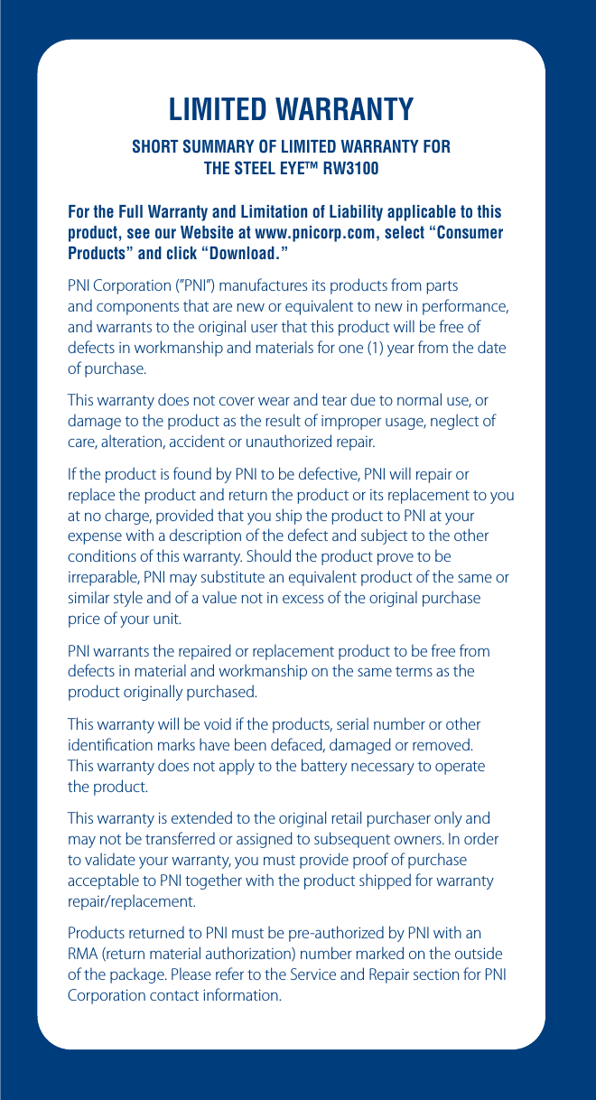 ,)-)4%$7!22!.493(/2435--!29/&amp;,)-)4%$7!22!.49&amp;/24(%34%%,%9%&copy;27&amp;ORTHE&amp;ULL7ARRANTYAND,IMITATIONOF,IABILITYAPPLICABLETOTHISPRODUCTSEEOUR7EBSITEATWWWPNICORPCOMSELECTh#ONSUMER0RODUCTSvANDCLICKh$OWNLOADv1/*$PSQPSBUJPOw1/*wNBOVGBDUVSFTJUTQSPEVDUTGSPNQBSUTBOEDPNQPOFOUTUIBUBSFOFXPSFRVJWBMFOUUPOFXJOQFSGPSNBODFBOEXBSSBOUTUPUIFPSJHJOBMVTFSUIBUUIJTQSPEVDUXJMMCFGSFFPGEFGFDUTJOXPSLNBOTIJQBOENBUFSJBMTGPSPOFZFBSGSPNUIFEBUFPGQVSDIBTF5IJTXBSSBOUZEPFTOPUDPWFSXFBSBOEUFBSEVFUPOPSNBMVTFPSEBNBHFUPUIFQSPEVDUBTUIFSFTVMUPGJNQSPQFSVTBHFOFHMFDUPGDBSFBMUFSBUJPOBDDJEFOUPSVOBVUIPSJ[FESFQBJS*GUIFQSPEVDUJTGPVOECZ1/*UPCFEFGFDUJWF1/*XJMMSFQBJSPSSFQMBDFUIFQSPEVDUBOESFUVSOUIFQSPEVDUPSJUTSFQMBDFNFOUUPZPVBUOPDIBSHFQSPWJEFEUIBUZPVTIJQUIFQSPEVDUUP1/*BUZPVSFYQFOTFXJUIBEFTDSJQUJPOPGUIFEFGFDUBOETVCKFDUUPUIFPUIFSDPOEJUJPOTPGUIJTXBSSBOUZ4IPVMEUIFQSPEVDUQSPWFUPCFJSSFQBSBCMF1/*NBZTVCTUJUVUFBOFRVJWBMFOUQSPEVDUPGUIFTBNFPSTJNJMBSTUZMFBOEPGBWBMVFOPUJOFYDFTTPGUIFPSJHJOBMQVSDIBTFQSJDFPGZPVSVOJU1/*XBSSBOUTUIFSFQBJSFEPSSFQMBDFNFOUQSPEVDUUPCFGSFFGSPNEFGFDUTJONBUFSJBMBOEXPSLNBOTIJQPOUIFTBNFUFSNTBTUIFQSPEVDUPSJHJOBMMZQVSDIBTFE5IJTXBSSBOUZXJMMCFWPJEJGUIFQSPEVDUTTFSJBMOVNCFSPSPUIFSJEFOUJmDBUJPONBSLTIBWFCFFOEFGBDFEEBNBHFEPSSFNPWFE5IJTXBSSBOUZEPFTOPUBQQMZUPUIFCBUUFSZOFDFTTBSZUPPQFSBUFUIFQSPEVDU5IJTXBSSBOUZJTFYUFOEFEUPUIFPSJHJOBMSFUBJMQVSDIBTFSPOMZBOENBZOPUCFUSBOTGFSSFEPSBTTJHOFEUPTVCTFRVFOUPXOFST*OPSEFSUPWBMJEBUFZPVSXBSSBOUZZPVNVTUQSPWJEFQSPPGPGQVSDIBTFBDDFQUBCMFUP1/*UPHFUIFSXJUIUIFQSPEVDUTIJQQFEGPSXBSSBOUZSFQBJSSFQMBDFNFOU1SPEVDUTSFUVSOFEUP1/*NVTUCFQSFBVUIPSJ[FECZ1/*XJUIBO3."SFUVSONBUFSJBMBVUIPSJ[BUJPOOVNCFSNBSLFEPOUIFPVUTJEFPGUIFQBDLBHF1MFBTFSFGFSUPUIF4FSWJDFBOE3FQBJSTFDUJPOGPS1/*$PSQPSBUJPODPOUBDUJOGPSNBUJPO