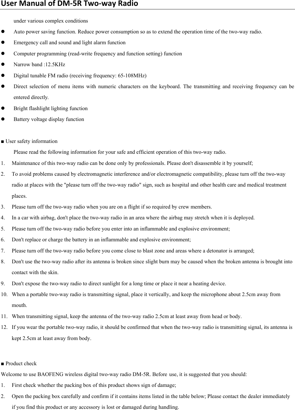 Page 2 of PO FUNG ELECTRONIC DM-5R VHF/UHF Two Way Radio User Manual DM 5R 0806