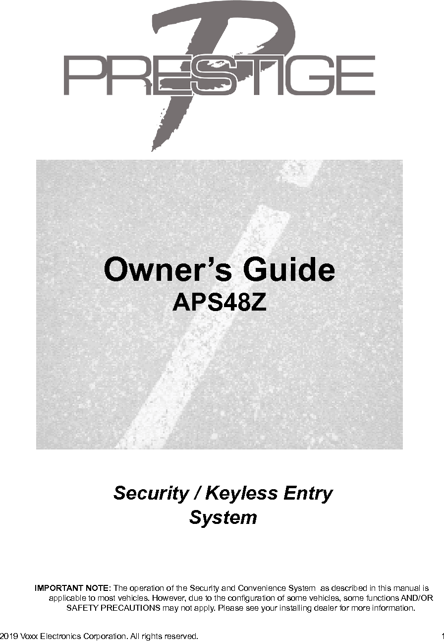 PORTMAN ELECTRONICS 91ZAM1W CAR ALARM User Manual