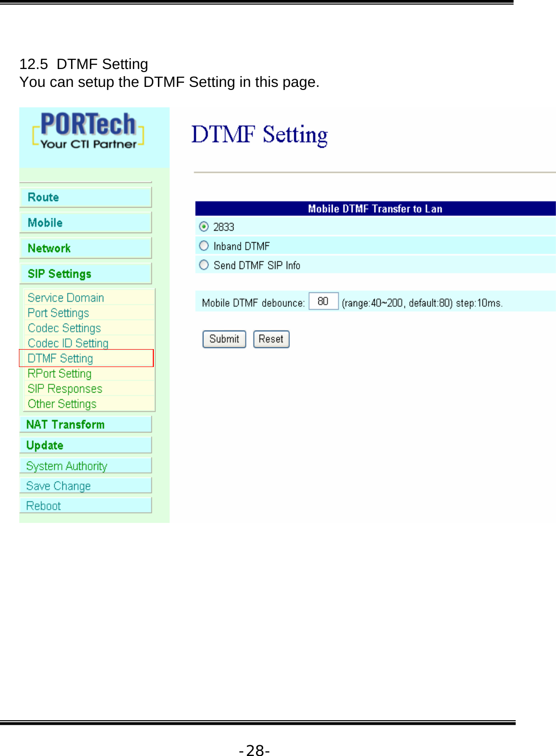   -28- 12.5  DTMF Setting You can setup the DTMF Setting in this page.     