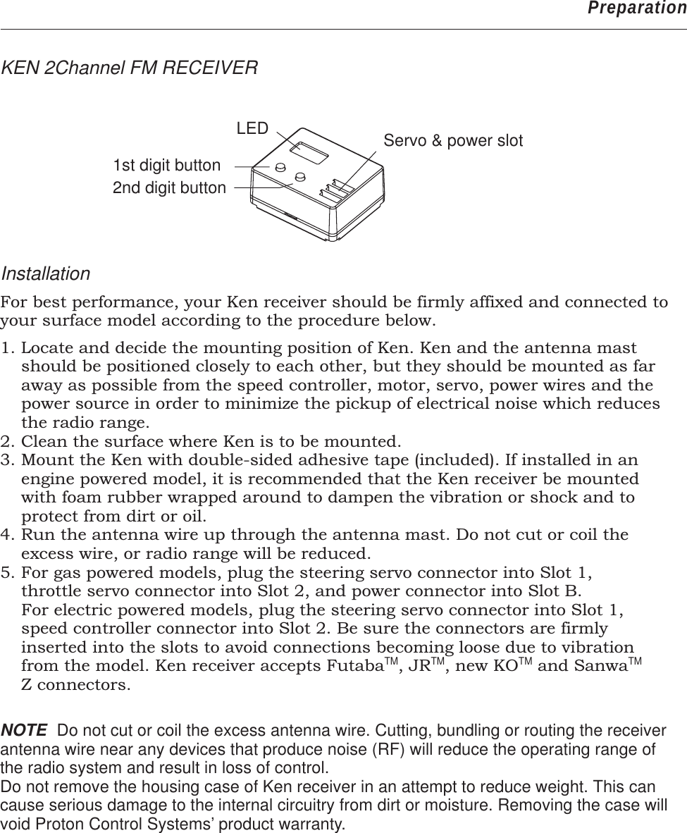 Page 11 of PROTON CONTROL SYSTEMS 04HUSKY75 2 Channel FM Radio Control System User Manual page01 ai