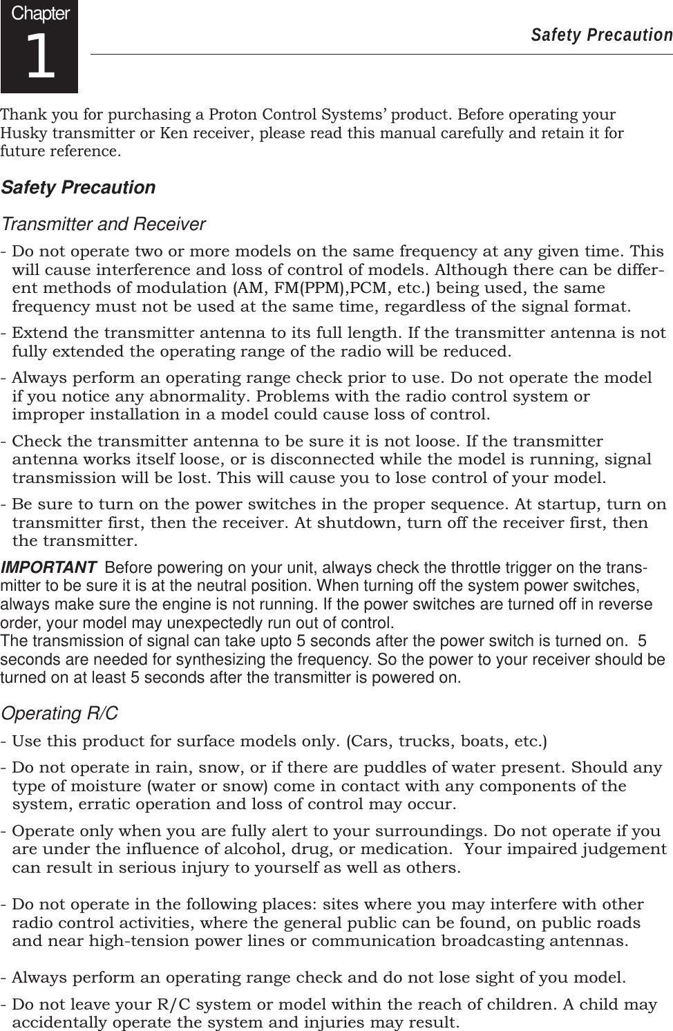 Page 4 of PROTON CONTROL SYSTEMS 04HUSKY75 2 Channel FM Radio Control System User Manual page01 ai