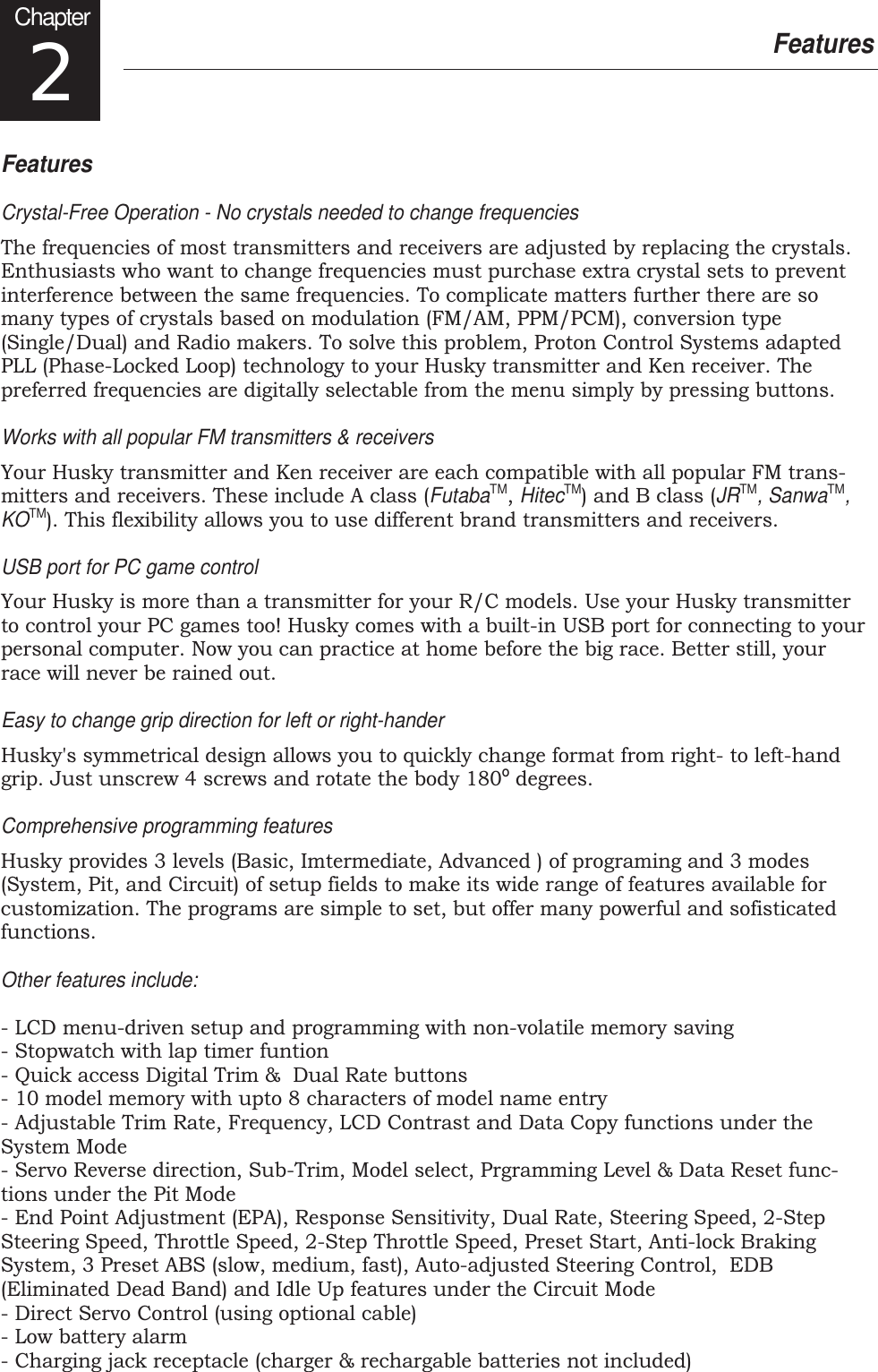 Page 6 of PROTON CONTROL SYSTEMS 04HUSKY75 2 Channel FM Radio Control System User Manual page01 ai