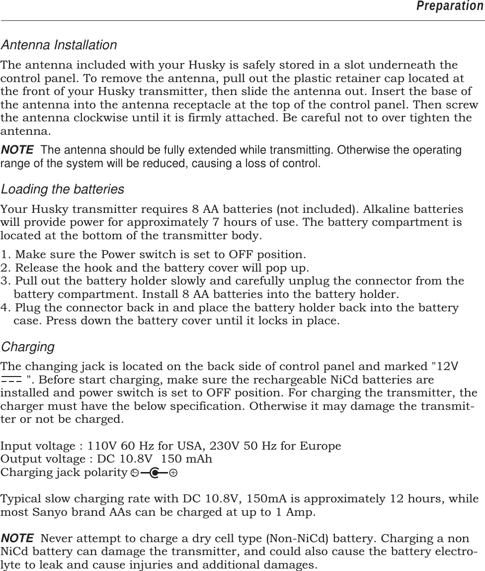 Page 8 of PROTON CONTROL SYSTEMS 04HUSKY75 2 Channel FM Radio Control System User Manual page01 ai