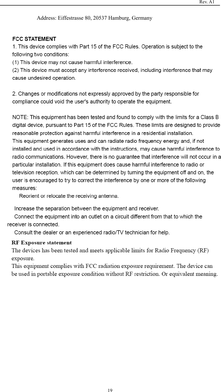                                                                                   Rev. A1  19Address: Eiffestrasse 80, 20537 Hamburg, Germany                             