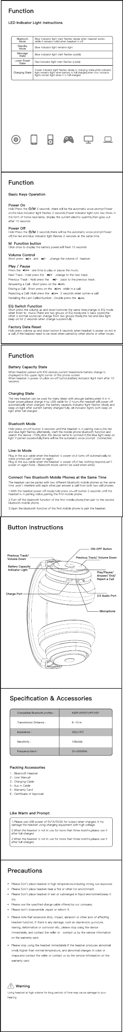 PUN digital technology P28S Bluetooth Headphone User Manual P28S