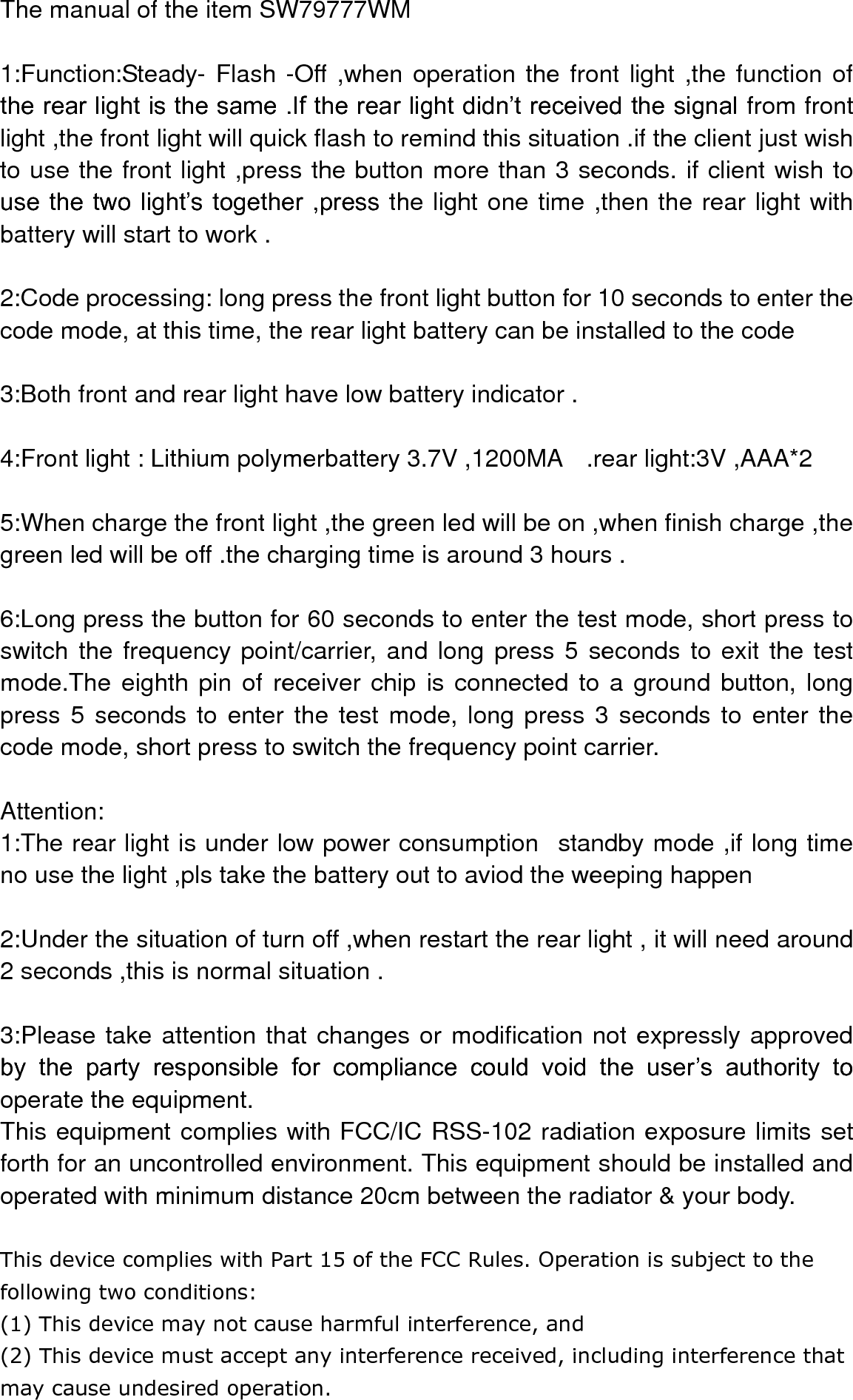 Pacific Cycle SW79777WMH Sch 200L Sync Light Set User Manual