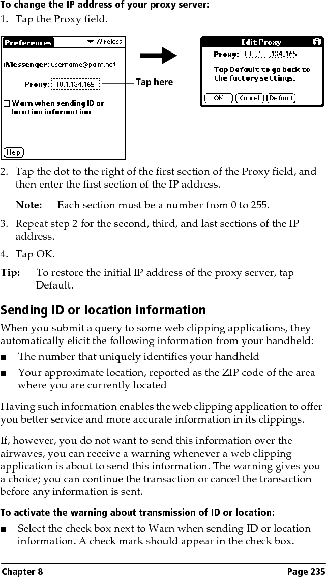 Page 236  Setting Preferences for Your Handheld