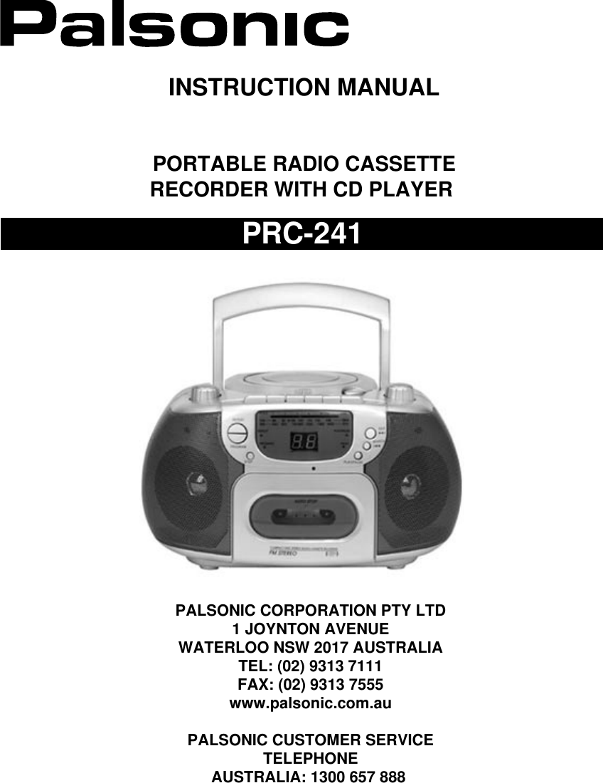 Page 1 of 10 - Palsonic Palsonic-Prc-241-Users-Manual- C  Palsonic-prc-241-users-manual