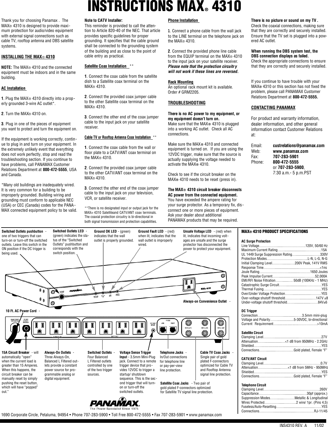 Page 1 of 1 - Panamax Panamax-Max-A-Max4310-Max4310-Users-Manual-  Panamax-max-a-max4310-max4310-users-manual