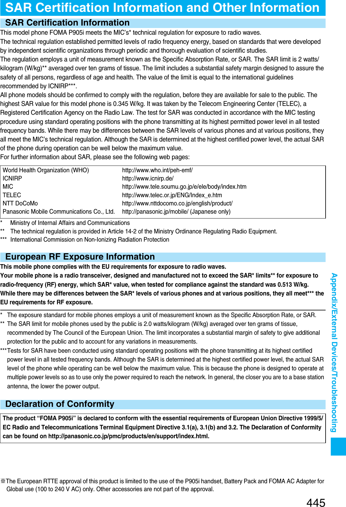 Page 152 of Panasonic Mobile Communications 207002A UMTS/ GSM Cellular Radio with Bluetooth® and RFID User Manual