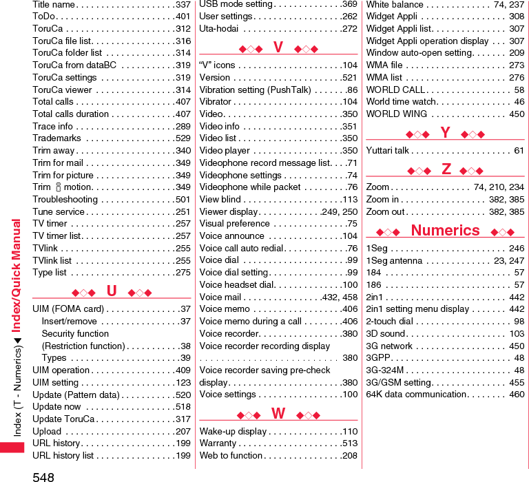 549Index/Quick Manual