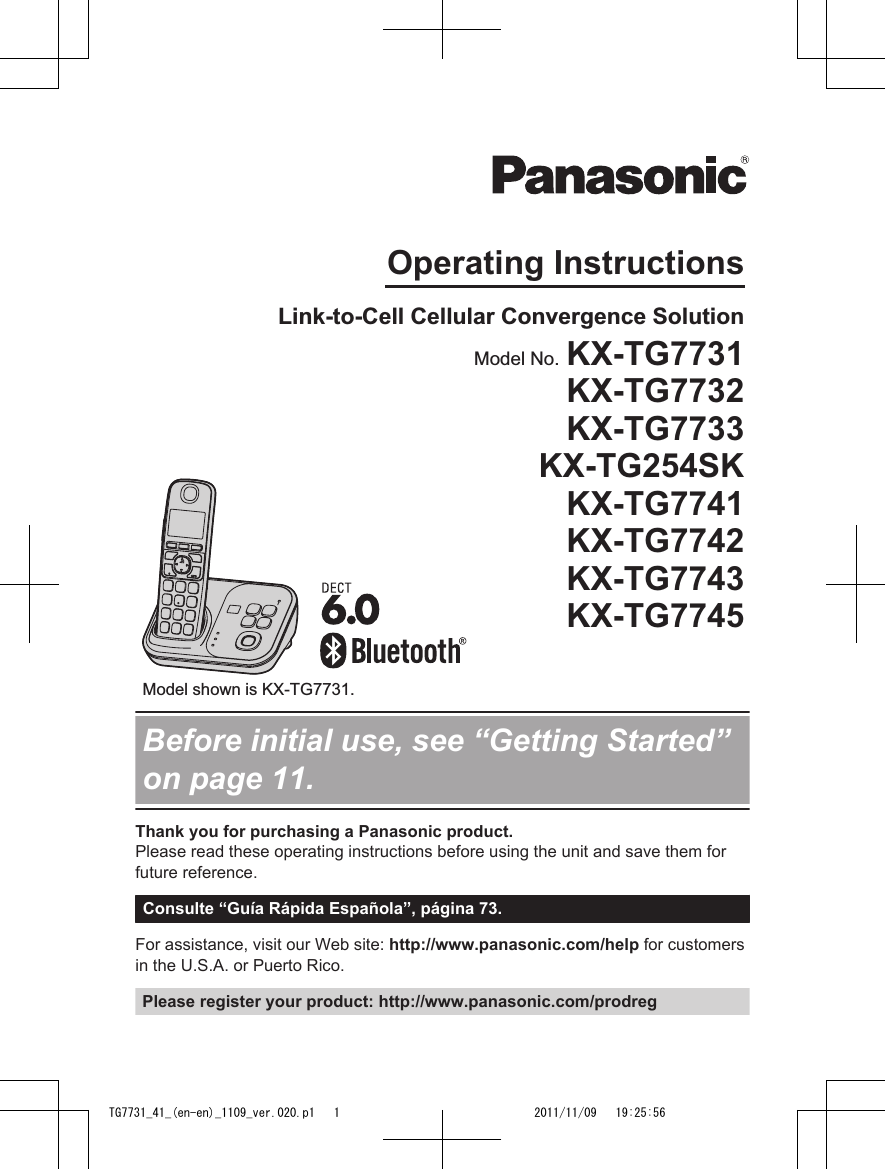 Panasonic of North America 96NKX-TG7741 Bluetooth User Manual Operating ...