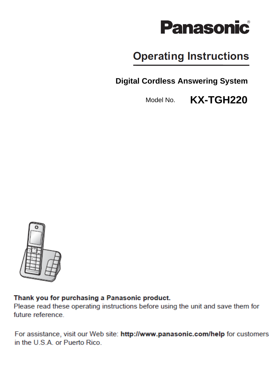 Digital Cordless Answering SystemModel No.  KX-TGH220