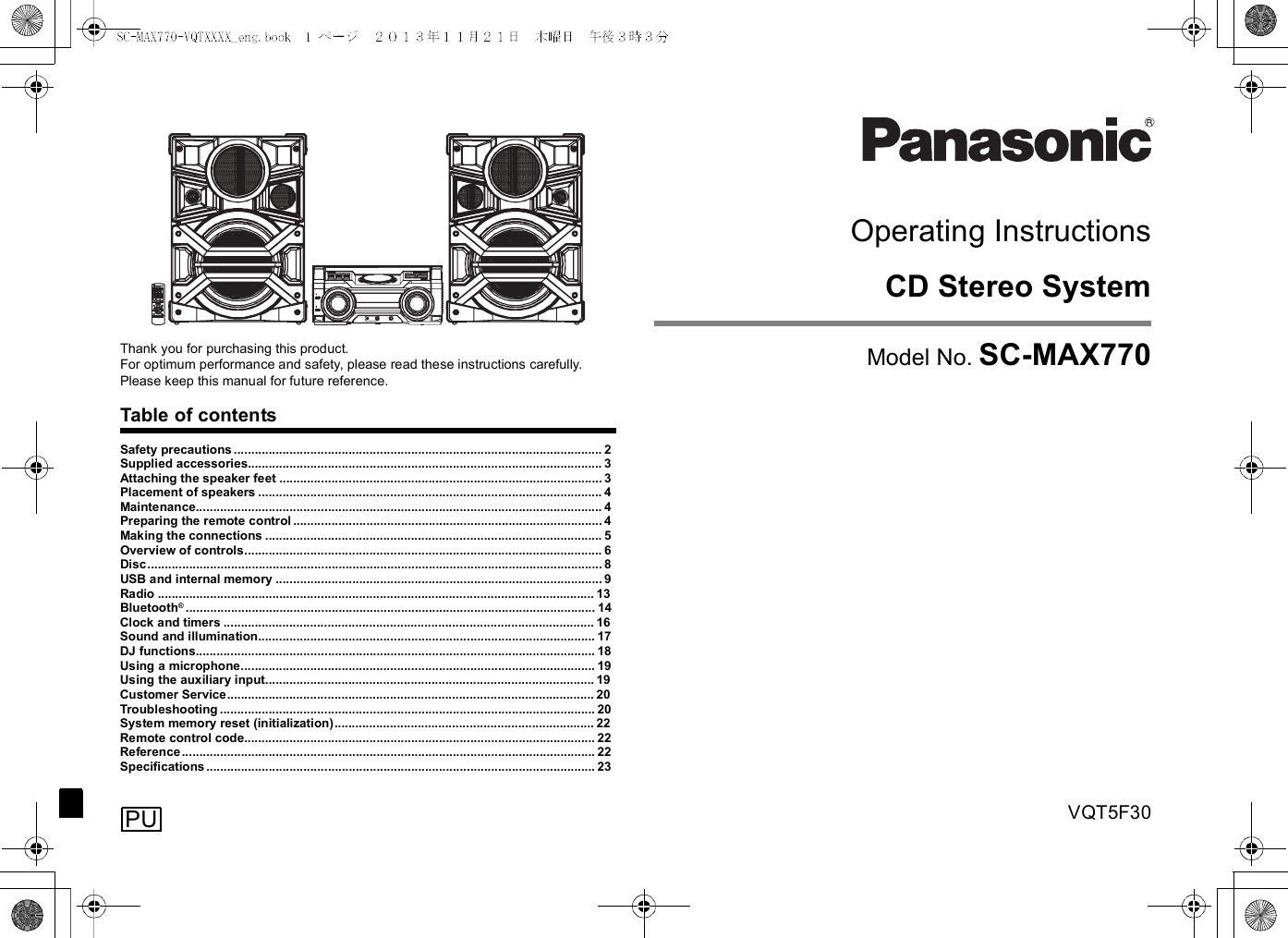 Page 1 of Panasonic of North America B21R1401 Bluetooth Module RSNE031B0 User Manual  SC MAX770 