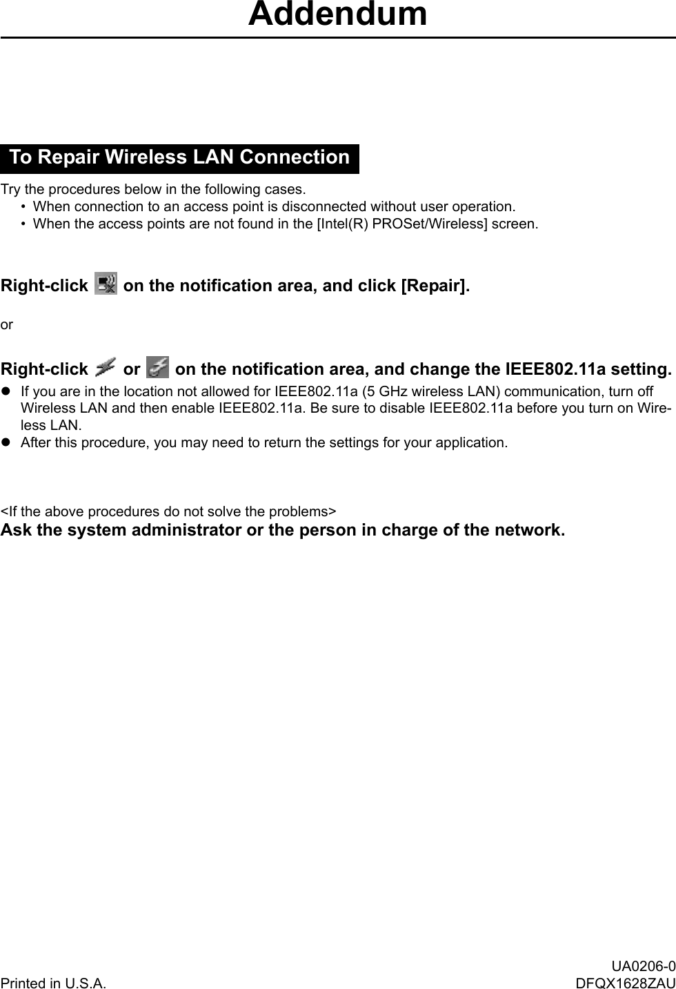 Page 1 of 1 - Panasonic CF-51xxxxE/Mxx (Feb 27‚ 2006) Addendum User Manual : 51mk3 E AD X1628ZAU Letter