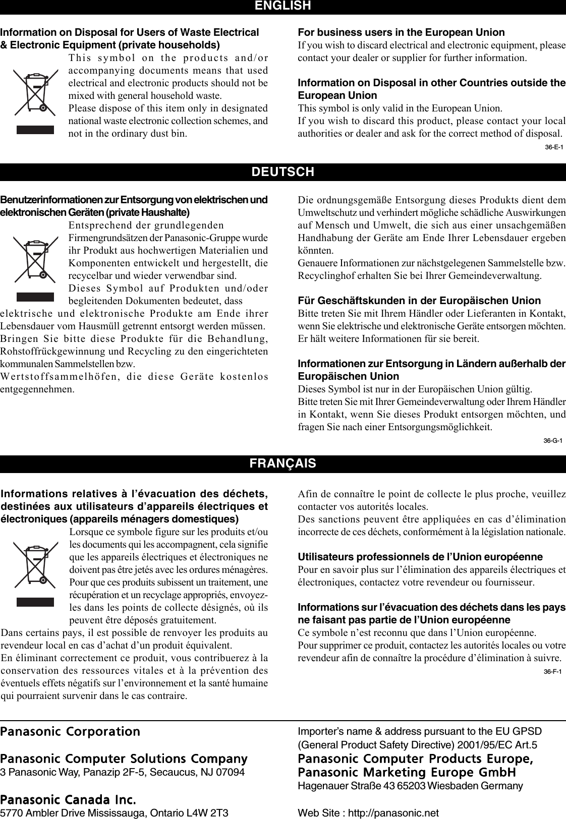 Panasonic Cf xxxx Ac Adapter 1633am Dfqx5644za P65 User Manual Operating Instructions English German French 6503a Oi Dfqw5240za Xpvista M