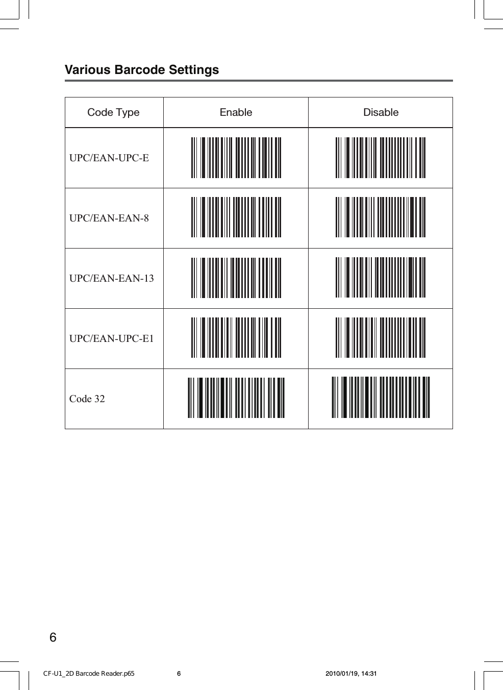 Page 6 of 8 - Panasonic CF-U1G/J/K Windows XP Pro / 7 (Apr 28‚ 2010) CF-U1_2D Barcode Reader.p65 User Manual : 2D List (English) U1mk2-si41d Bcr-dfqx5723za-xp7pro-nonlogo-M-p20100049