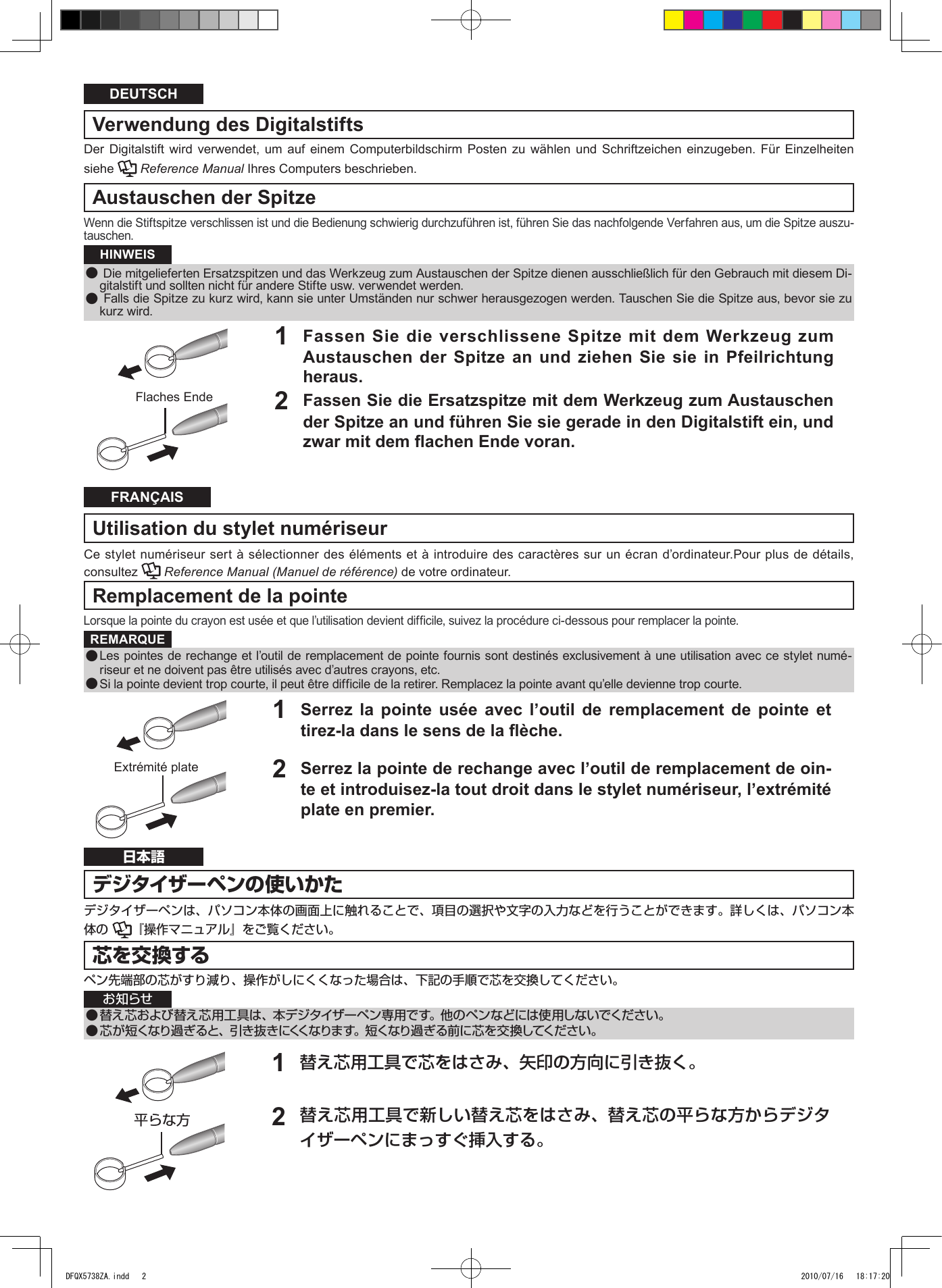 Page 2 of 2 - Panasonic CF-VNPxxx (Stylus (Pen)) Operating Instructions User Manual : (English/ German/ French/ Japanese) (Revision) Vnp016au-oi-dfqx5738ya-non-nonlogo-JMGF-p20120076