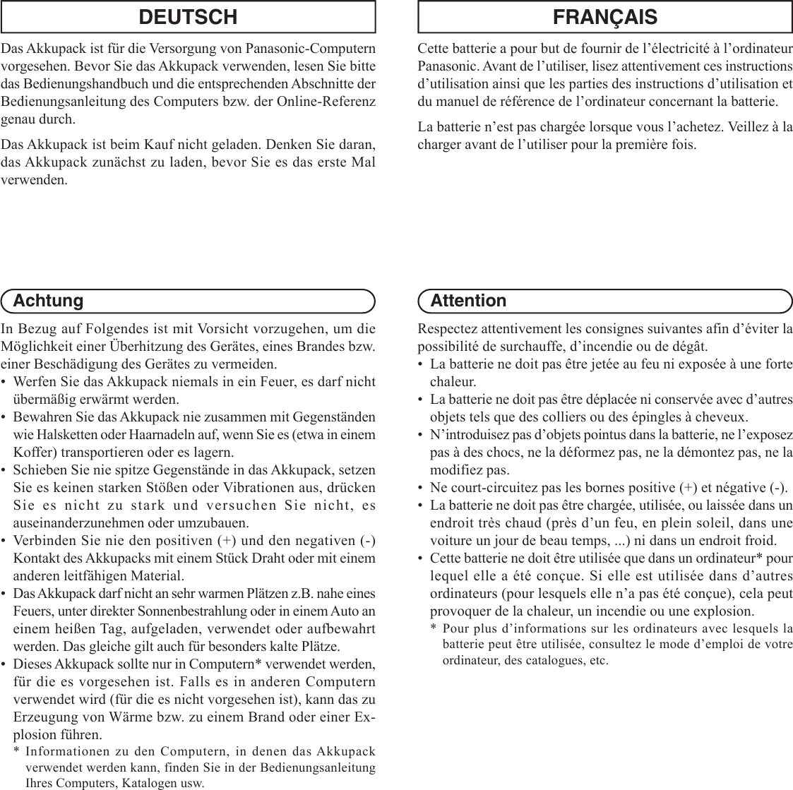 Page 2 of 4 - Panasonic CF-VZSxxx (Battery Pack) Operating Instructions User Manual : (English/German/French/Japanese) VZSU37 40 41 42 U OI XA