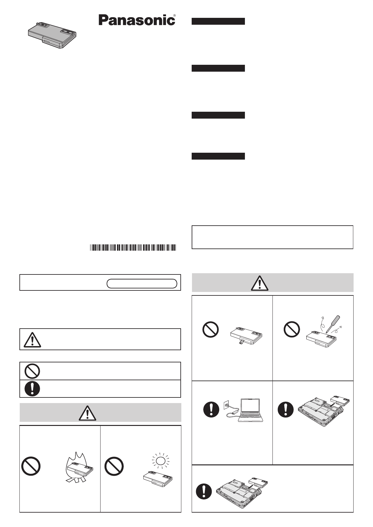 Panasonic Cf Vzsxxx Battery Pack Operating Instructions User Manual English German French Japanese Vzsu59u 60u 61u 62u 64u Oi Dfqw5342xa Non Nonlogo Jmgf P1006