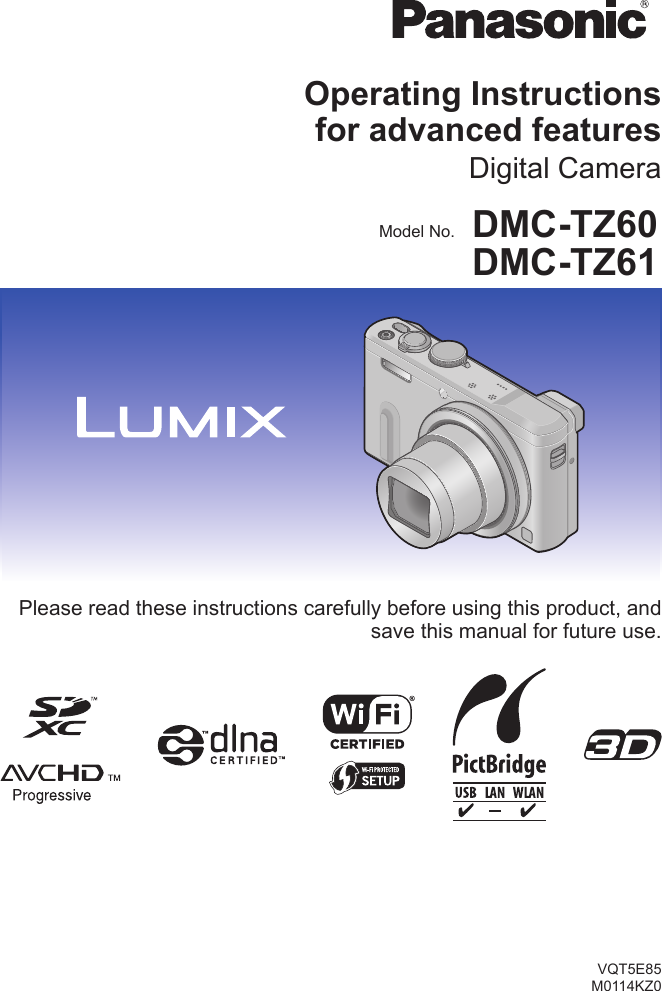 Panasonic Dmc Tz60 For Advanced Features Operating Instructions Tz60 Dmc Tz61