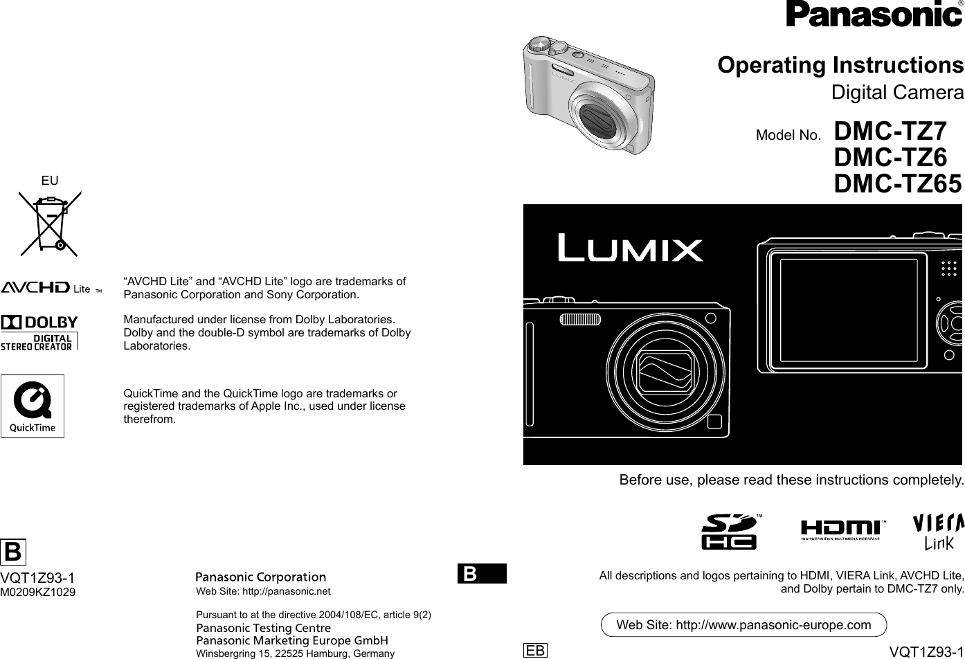 Panasonic Dmc Tz65 Operating Instructions DMC_TZ7_6_65_EB93 1_Eng.indb
