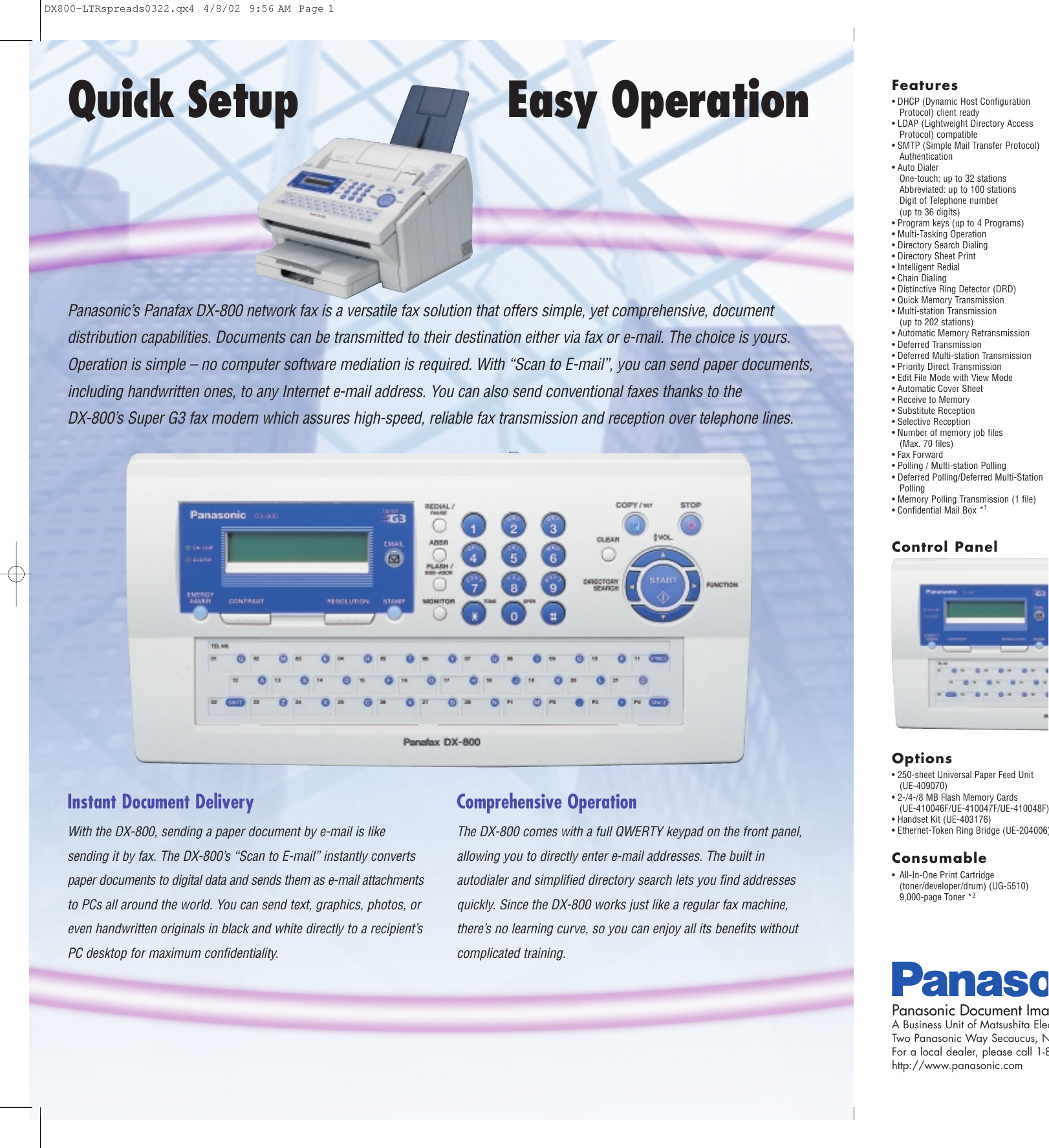 Page 5 of 6 - Panasonic Panasonic-Dx-800-Specification-Sheet-  Panasonic-dx-800-specification-sheet