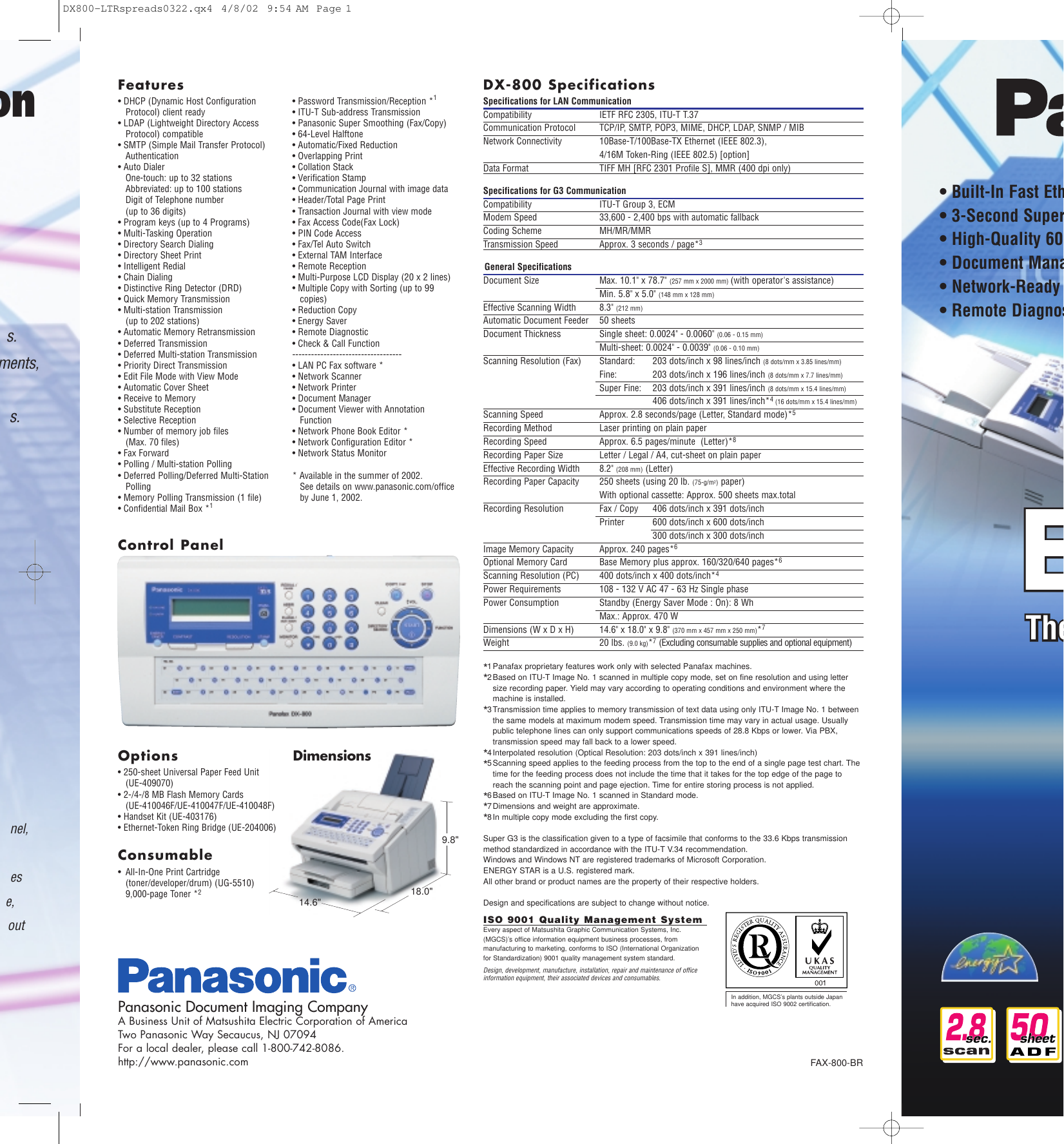 Page 6 of 6 - Panasonic Panasonic-Dx-800-Specification-Sheet-  Panasonic-dx-800-specification-sheet