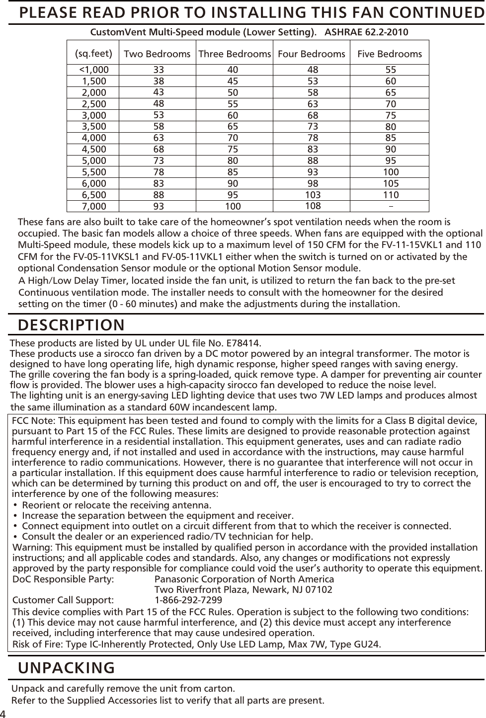 Page 4 of 12 - Panasonic Panasonic-Fv-05-11Vkl1-Installation-Manual- 05-11VKSL1 (English)  Panasonic-fv-05-11vkl1-installation-manual