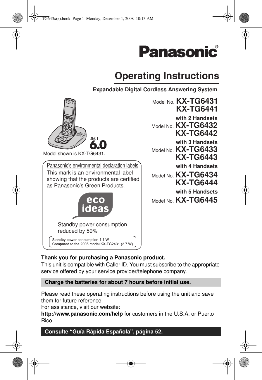 Panasonic Kx Tg6441 Owners Manual