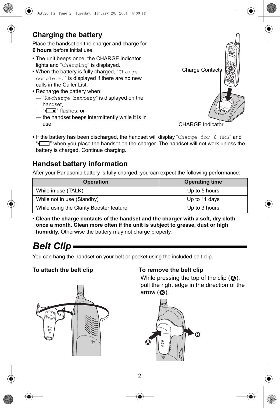 Page 2 of 12 - Panasonic Panasonic-Kx-Tga520M-Owner-S-Manual TGA520