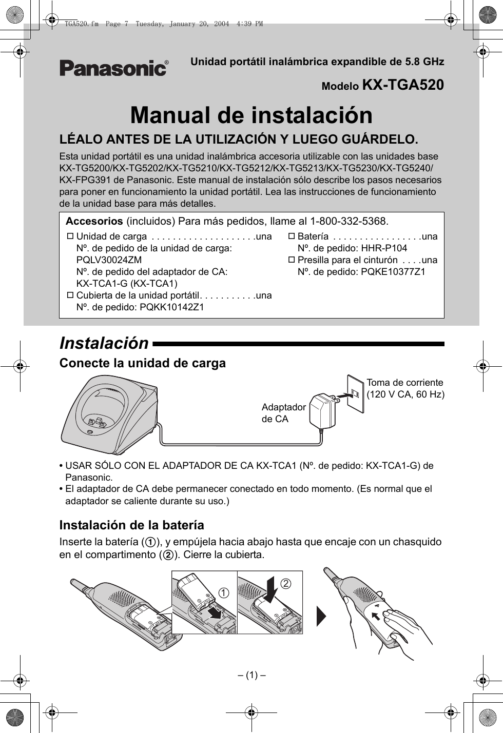 Page 7 of 12 - Panasonic Panasonic-Kx-Tga520M-Owner-S-Manual TGA520