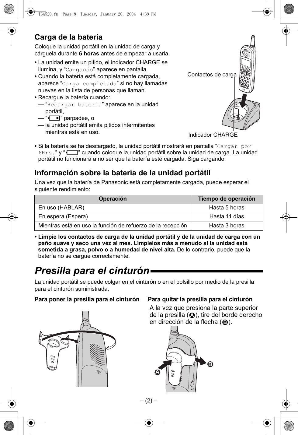 Page 8 of 12 - Panasonic Panasonic-Kx-Tga520M-Owner-S-Manual TGA520