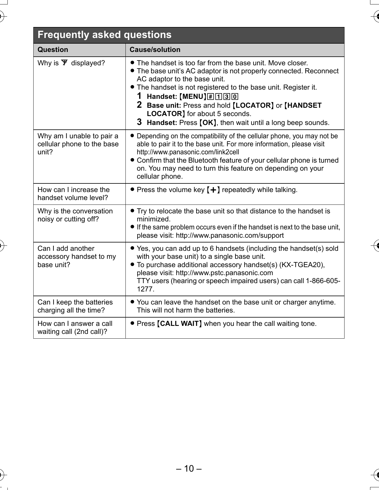 Page 10 of 10 - Panasonic Panasonic-Kx-Tge260-Quick-Start-Guide- ManualsLib - Makes It Easy To Find Manuals Online!  Panasonic-kx-tge260-quick-start-guide