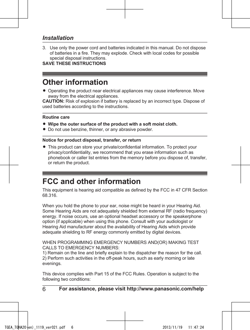 Page 6 of 12 - Panasonic Panasonic-Kx-Tgea20-Users-Manual- Installation Manual (English)  Panasonic-kx-tgea20-users-manual