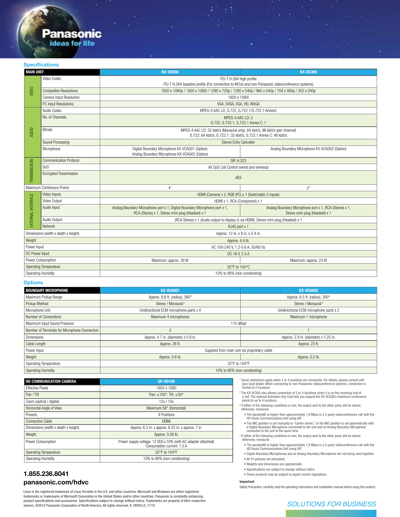 Page 6 of 6 - Panasonic Panasonic-Kx-Vc300-Specification-Sheet-  Panasonic-kx-vc300-specification-sheet