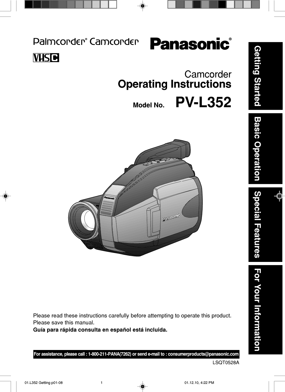 Panasonic Pv L352 Operating Instructions
