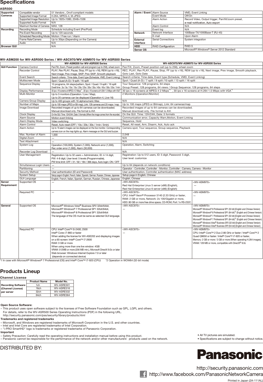 Page 2 of 2 - Panasonic Panasonic-Wv-Asr500-Specification-Sheet- WV-ASR500_2A-111ALF  Panasonic-wv-asr500-specification-sheet