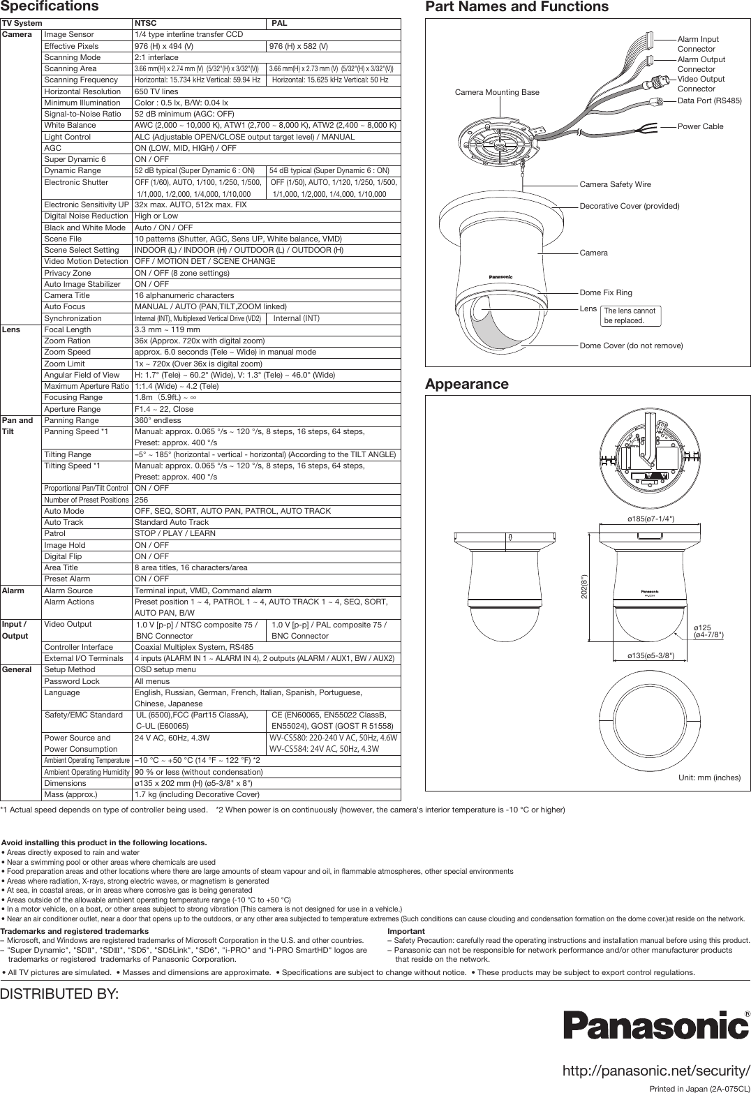 Page 2 of 2 - Panasonic Panasonic-Wv-Cs584-Specification-Sheet- WV-CS580_2A-075CL_f  Panasonic-wv-cs584-specification-sheet