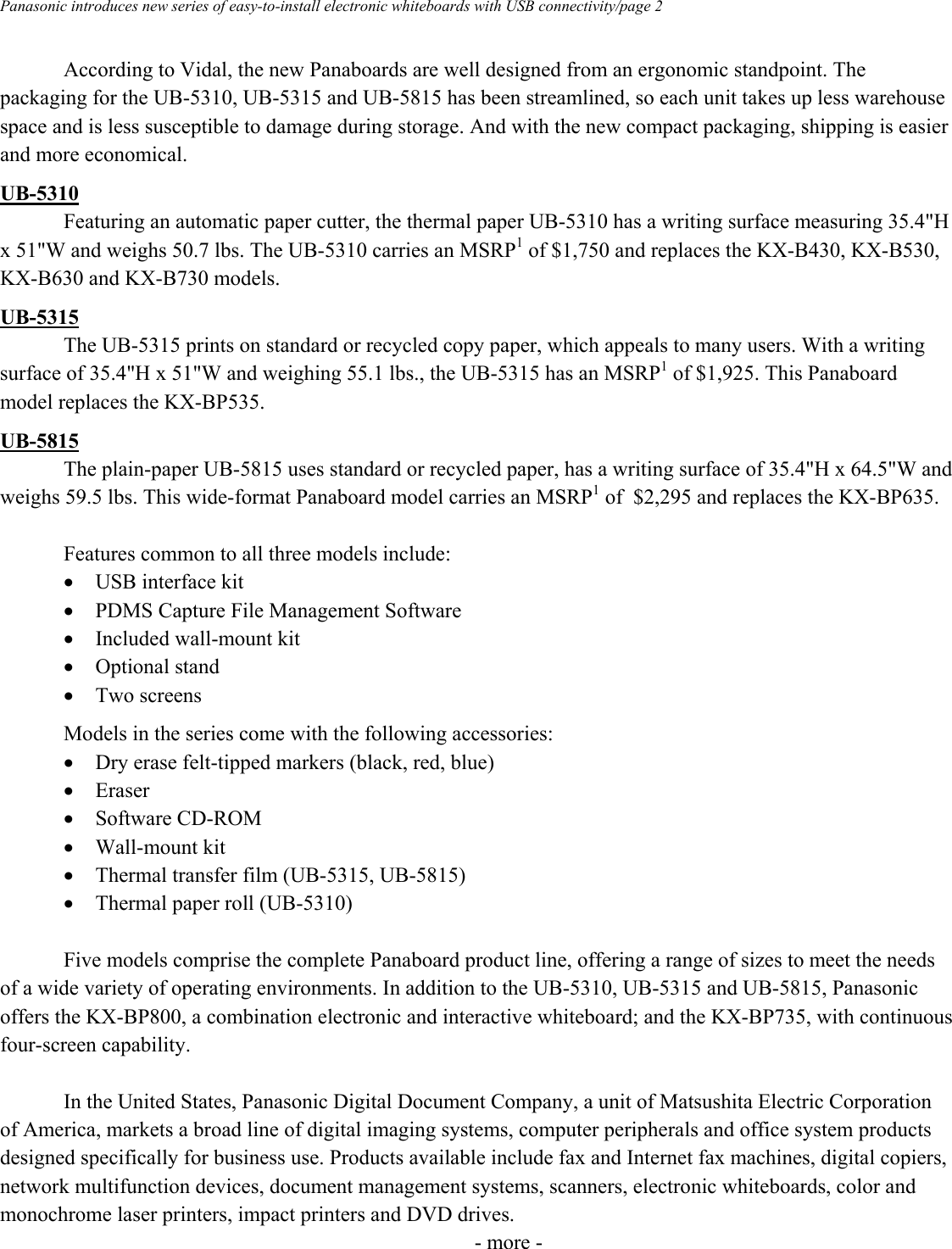 Page 2 of 3 - Panasonic - UB-5315 5815 5310 If Not Then UB-Series Intro