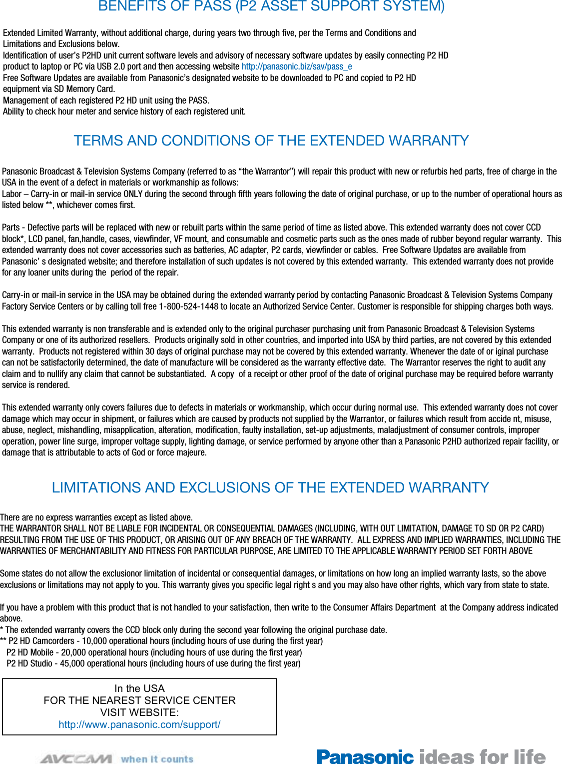 Page 2 of 2 - Panasonic AVCCAM 5 Year Warranty Program If Not Then  WT PBTS P2HD