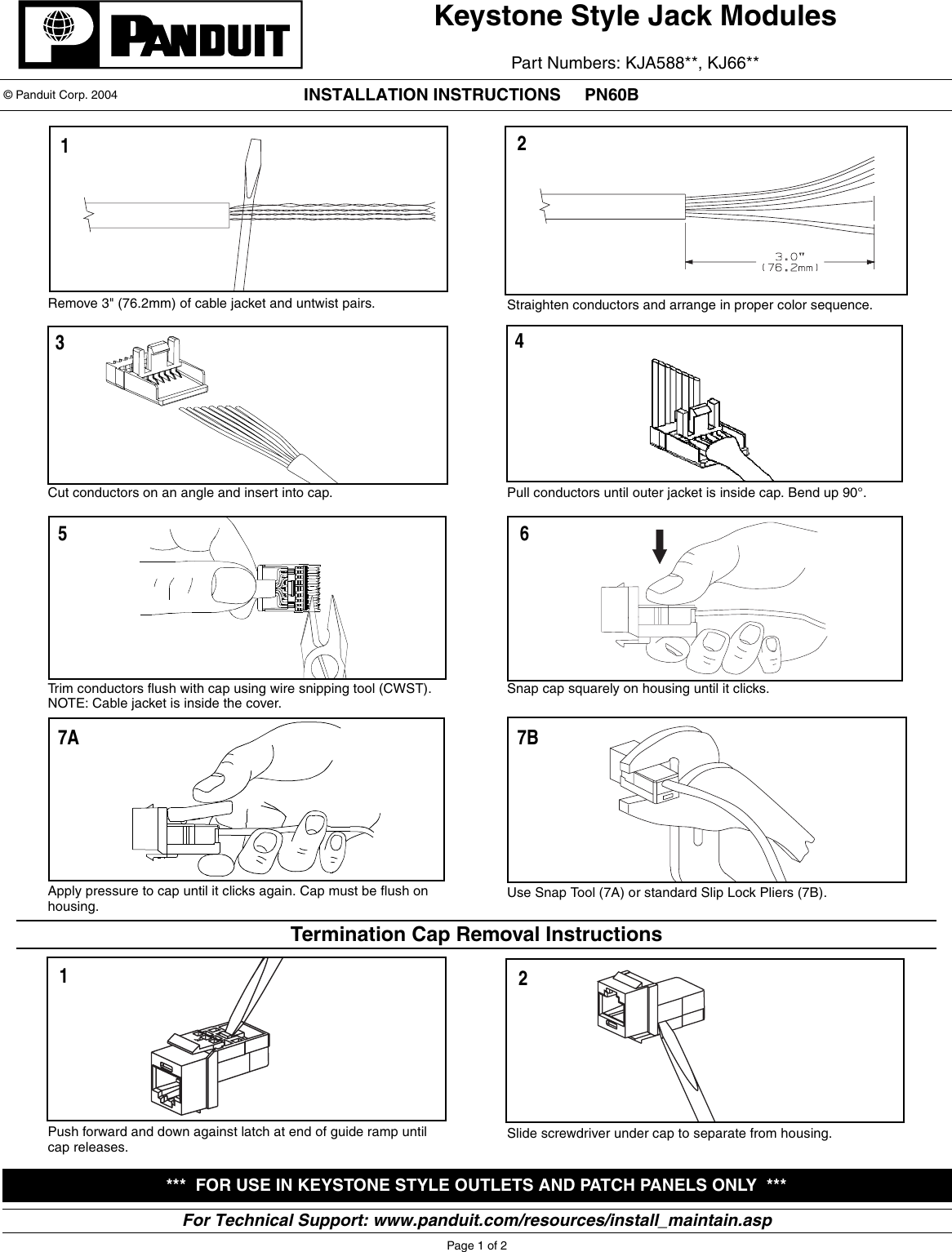 Wiring Termination Instruction And Diagram Rj11 Rj45 Jack