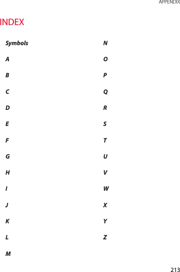 213 APPENDIXINDEXSymbolsABCDEFGHIJKLMNOPQRSTUVWXYZ