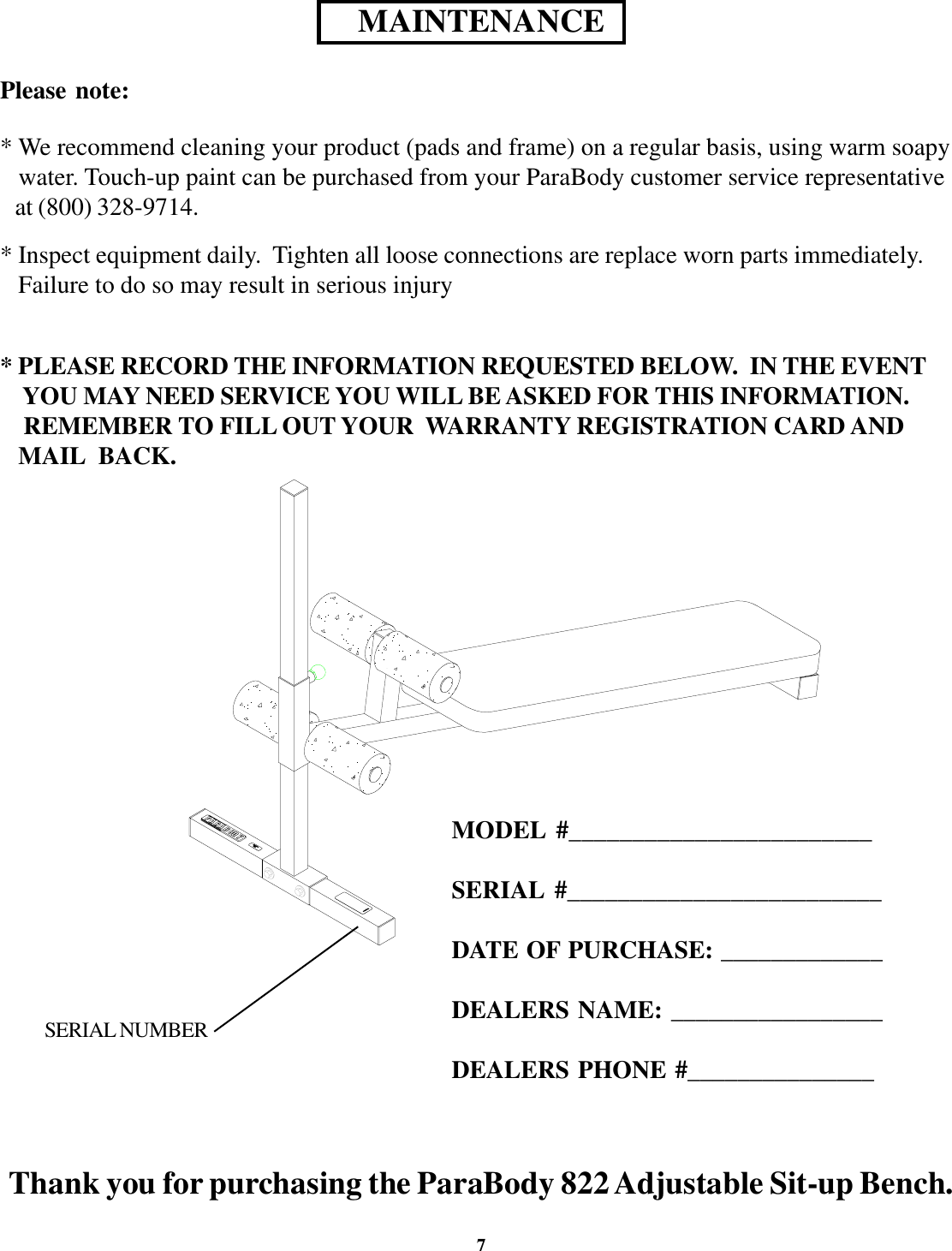 Page 7 of 9 - Parabody Parabody-822-Users-Manual- 822108 ADJ SIT UP BENCH  Parabody-822-users-manual
