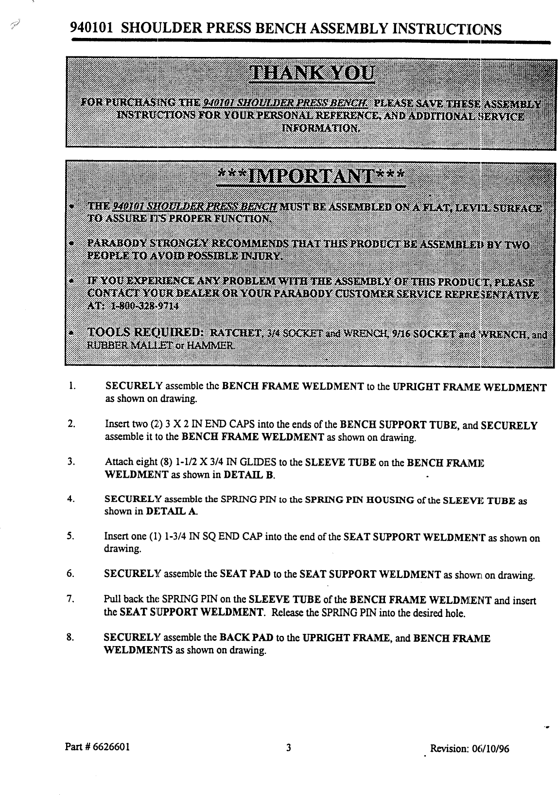 Parabody 940101 Assembly Instruction