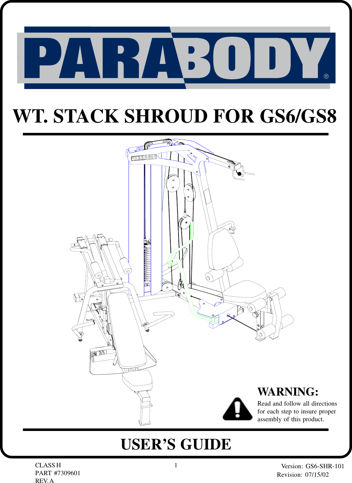 Page 1 of 8 - Parabody Parabody-Gs8-Users-Manual- GS6-SHR-101a  Parabody-gs8-users-manual